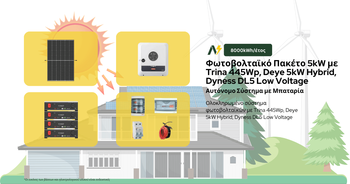 Πακέτο Φωτοβολταϊκών 5kW με Μπαταρία – Ιδανικό για Σπίτια με Ψυγεία, Φωτισμό, Κλιματιστικά & Μικροσυσκευές