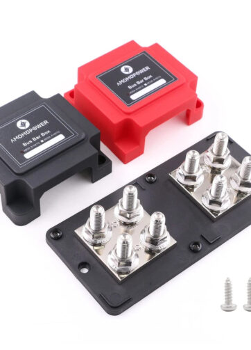 Μπάρα Διανομής Ρεύματος Χαλκού 400A 12V-48V DC με 8x M10 – Θετική & Αρνητική Busbar με Κάλυμμα Κόκκινο/Μαύρο