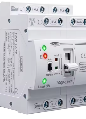 TOMZN TOQ9 Slim Αυτόματος Διακόπτης Μεταγωγής (ATS) 63A – 2P/4P, 230V AC, Ράγας DIN