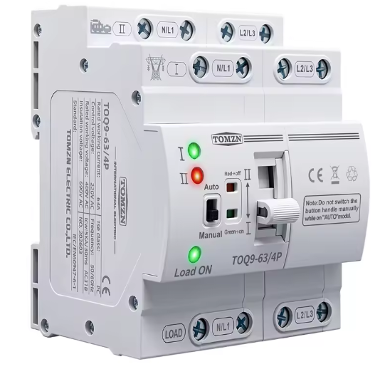 TOMZN TOQ9 Slim Αυτόματος Διακόπτης Μεταγωγής (ATS) 63A – 2P/4P, 230V AC, Ράγας DIN