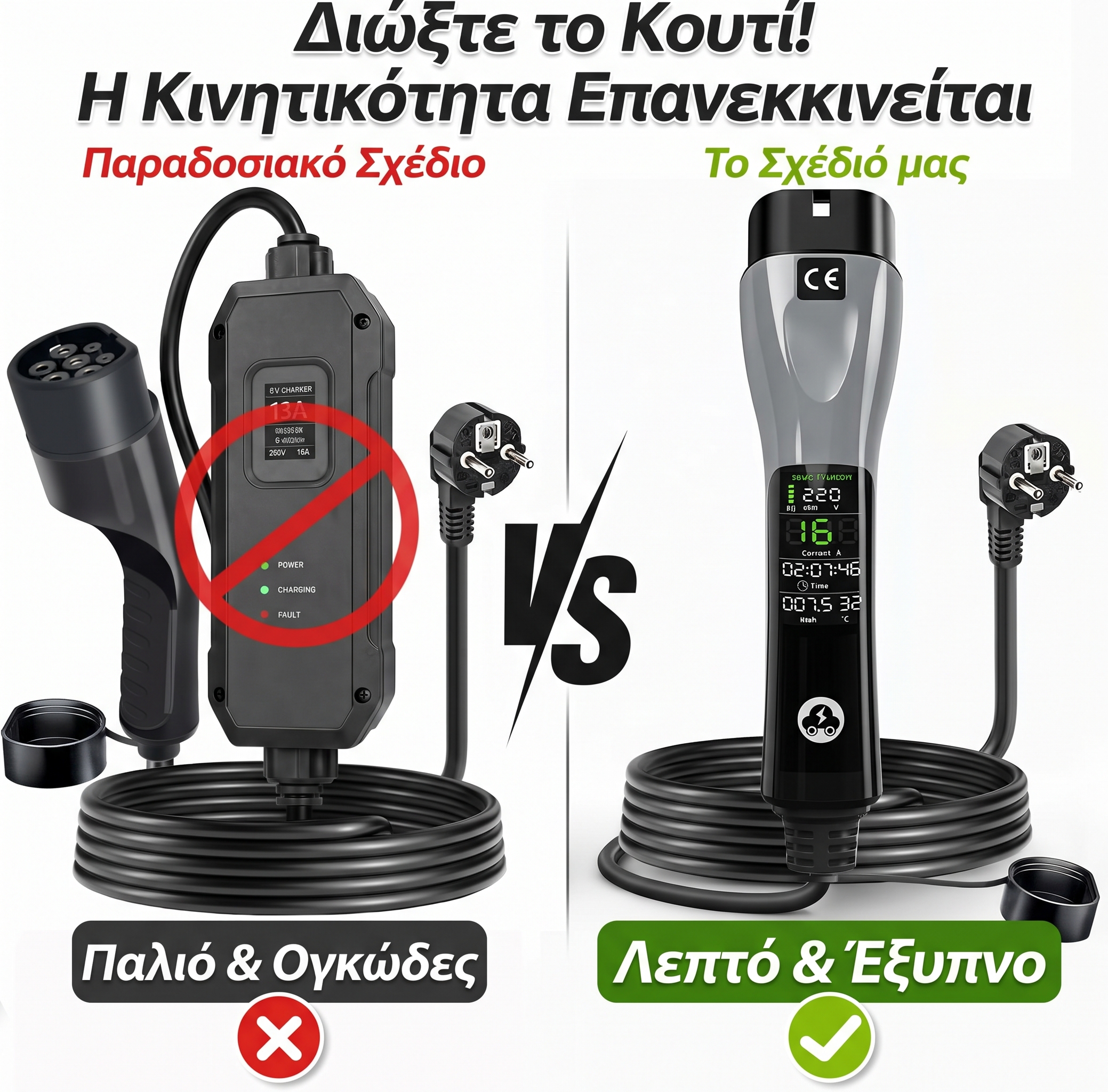 EVTRAVEL Φορητός Φορτιστής Ηλεκτρικού Αυτοκινήτου Type 2 Schuko 3.5kW 16A – 5m - Image 4